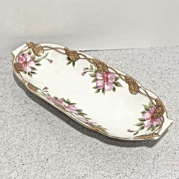 Vintage Nippon porcelain relish dish serving tray hand painted romantic art deco - Picture 2 of 9